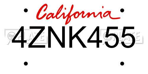 4ZNK455 California License Plate