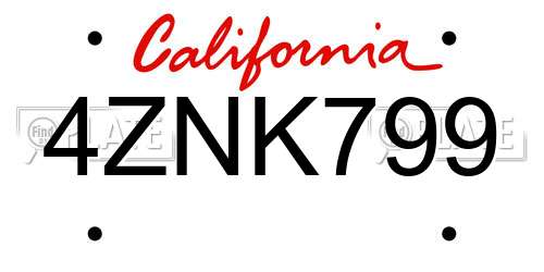 4ZNK799 California License Plate