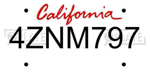 4ZNM797 California License Plate