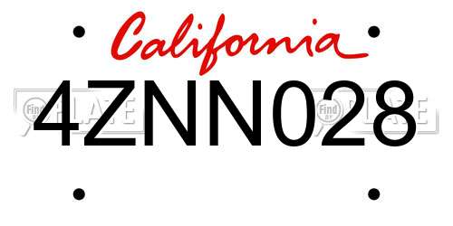4ZNN028 California License Plate