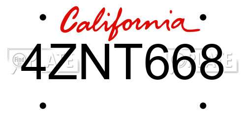 4ZNT668 California License Plate