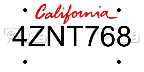 4ZNT768 California License Plate
