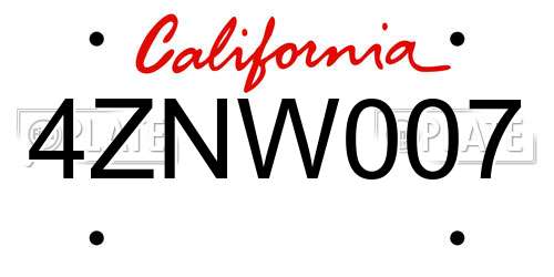 4ZNW007 California License Plate