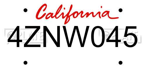 4ZNW045 California License Plate