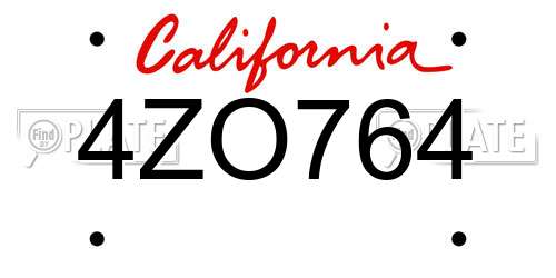4ZO764 California License Plate