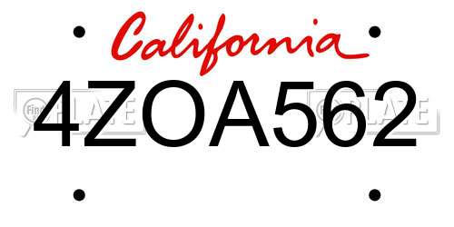 4ZOA562 California License Plate