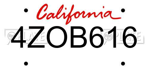 4ZOB616 California License Plate