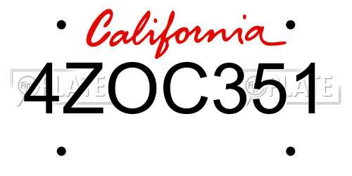 4ZOC351 California License Plate