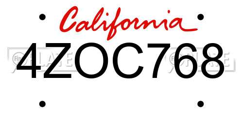 4ZOC768 California License Plate