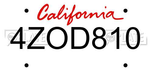 4ZOD810 California License Plate