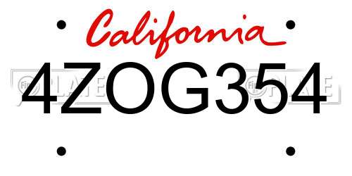 4ZOG354 California License Plate