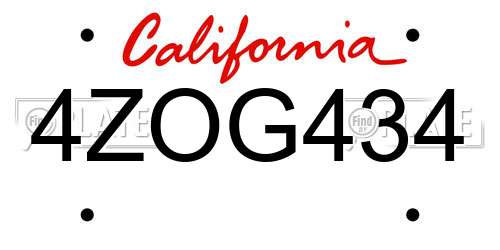 4ZOG434 California License Plate