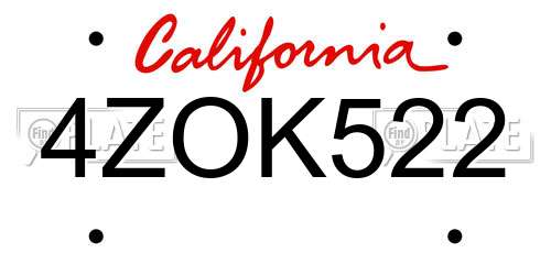 4ZOK522 California License Plate