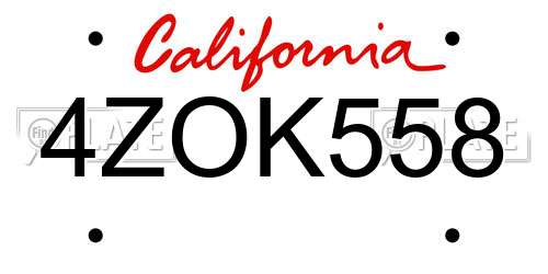 4ZOK558 California License Plate