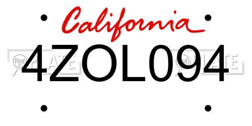 4ZOL094 California License Plate