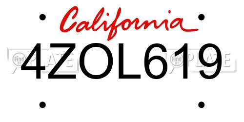 4ZOL619 California License Plate