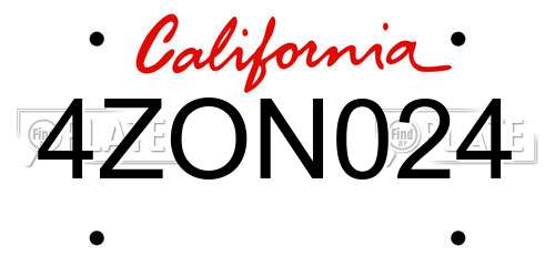 4ZON024 California License Plate