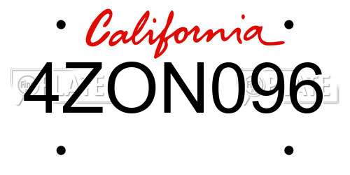 4ZON096 California License Plate