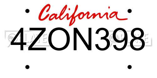 4ZON398 California License Plate