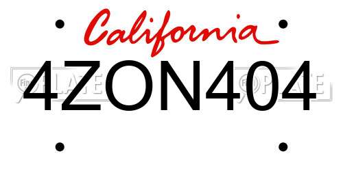 4ZON404 California License Plate