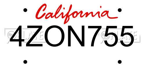 4ZON755 California License Plate