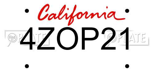 4ZOP21 California License Plate