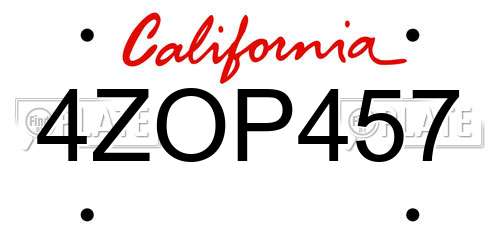 4ZOP457 California License Plate