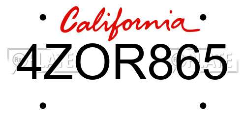 4ZOR865 California License Plate