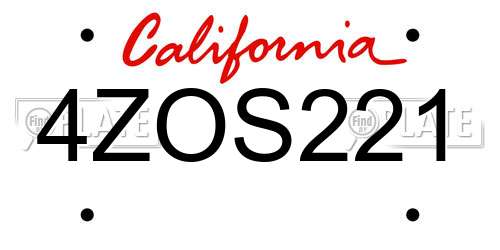 4ZOS221 California License Plate