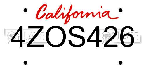 4ZOS426 California License Plate