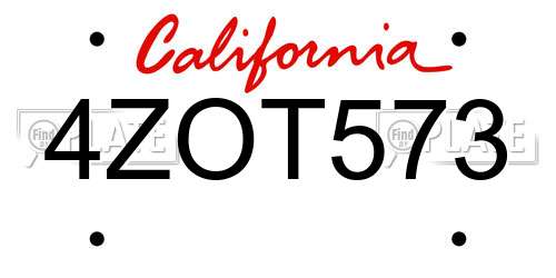 4ZOT573 California License Plate