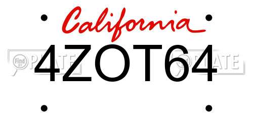 4ZOT64 California License Plate