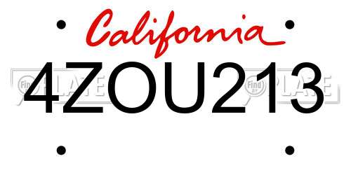 4ZOU213 California License Plate