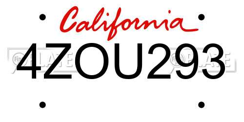 4ZOU293 California License Plate