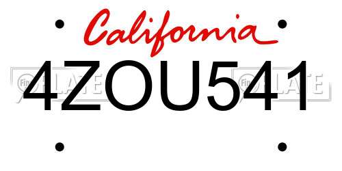 4ZOU541 California License Plate