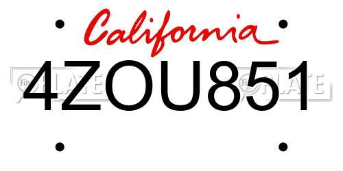 4ZOU851 California License Plate