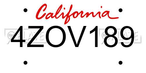 4ZOV189 California License Plate