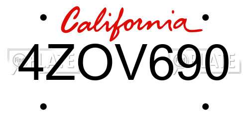 4ZOV690 California License Plate