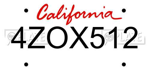 4ZOX512 California License Plate