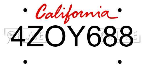 4ZOY688 California License Plate
