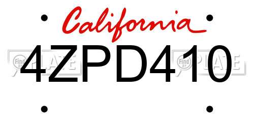 4ZPD410 California License Plate