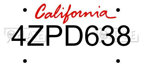 4ZPD638 California License Plate