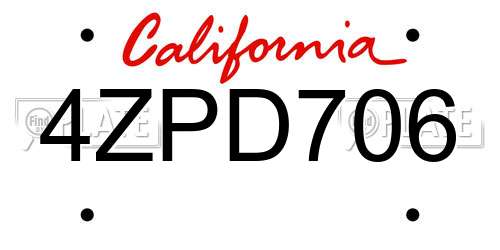 4ZPD706 California License Plate