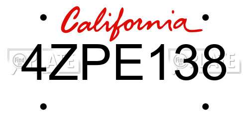 4ZPE138 California License Plate