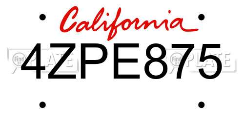4ZPE875 California License Plate