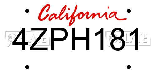 4ZPH181 California License Plate
