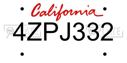 4ZPJ332 California License Plate