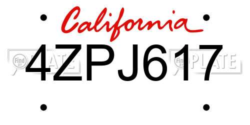 4ZPJ617 California License Plate