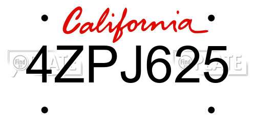 4ZPJ625 California License Plate