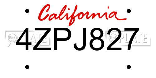 4ZPJ827 California License Plate